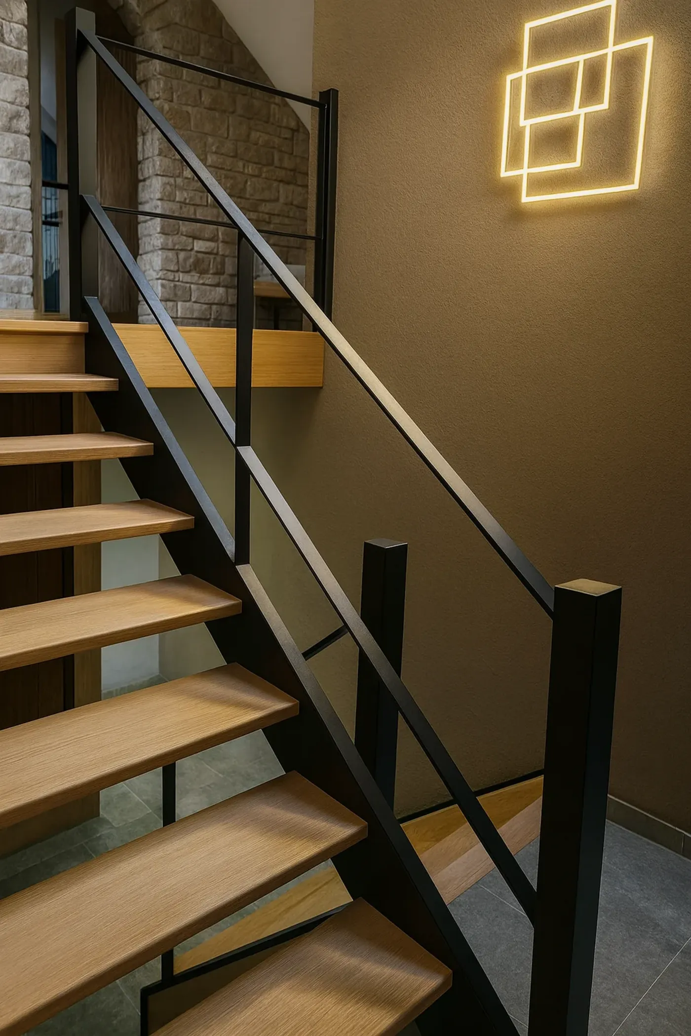 Escalier métallique sur mesure réalisé par Ferronnerie Jacob en province de Luxembourg