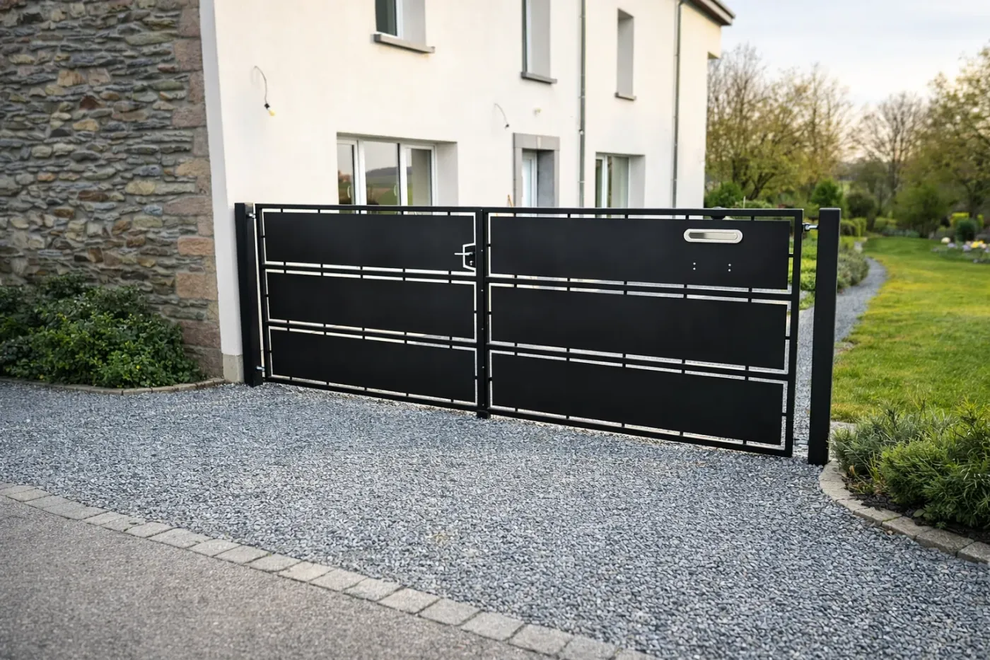 Portail métallique sur mesure réalisé par Ferronnerie Jacob en province de Luxembourg